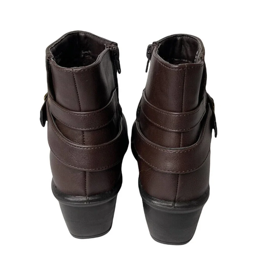 NEW Womens Easy Street Amanda Buckle Faux Brown Leather Ankle Boots Booties Sz 7 - Picture 9 of 10
